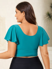 Knotted Bodice Flared Sleeve Swim Top
