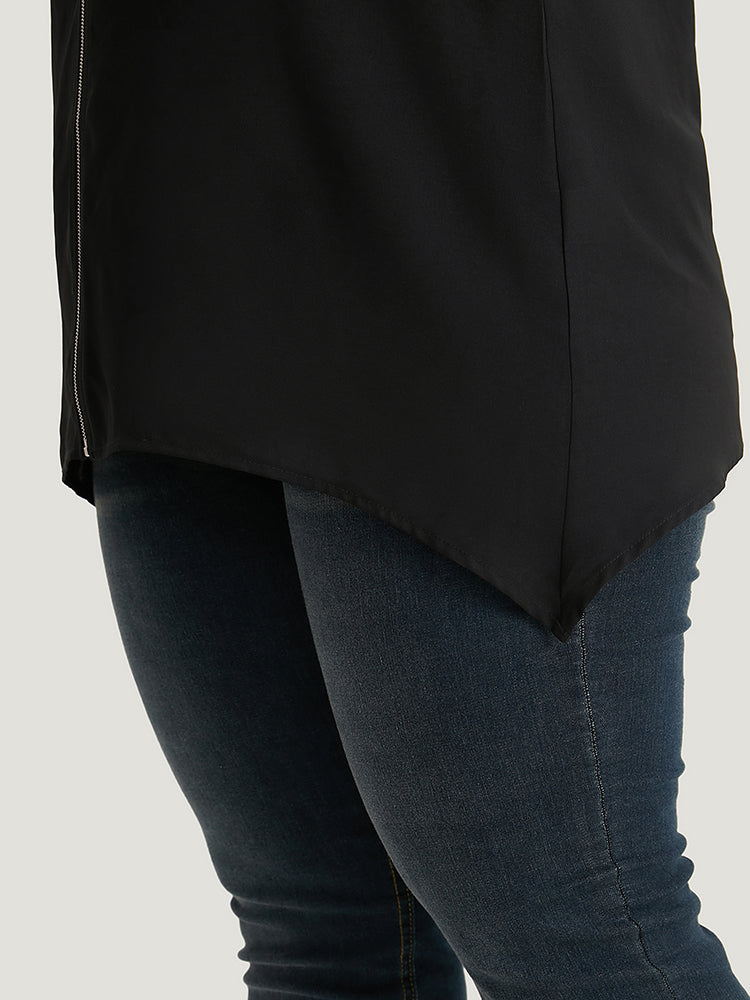 Plain Zipper Curved Hem Blouse