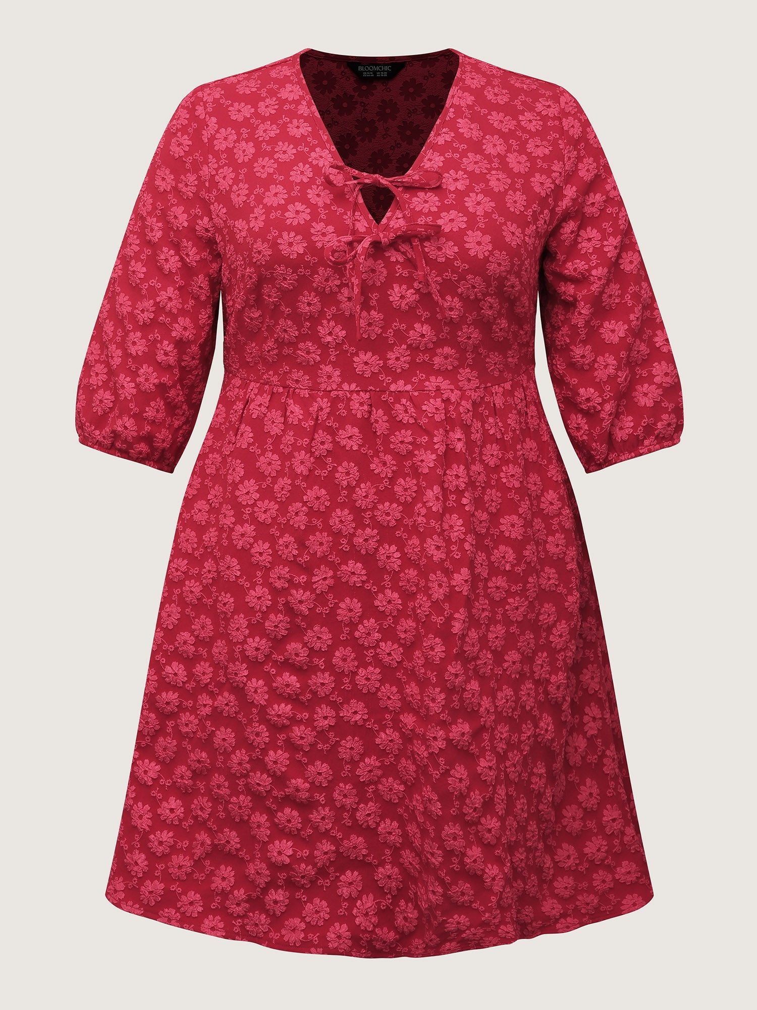 Bowknot Jacquard Stretchy Waist Knee-Length Dress