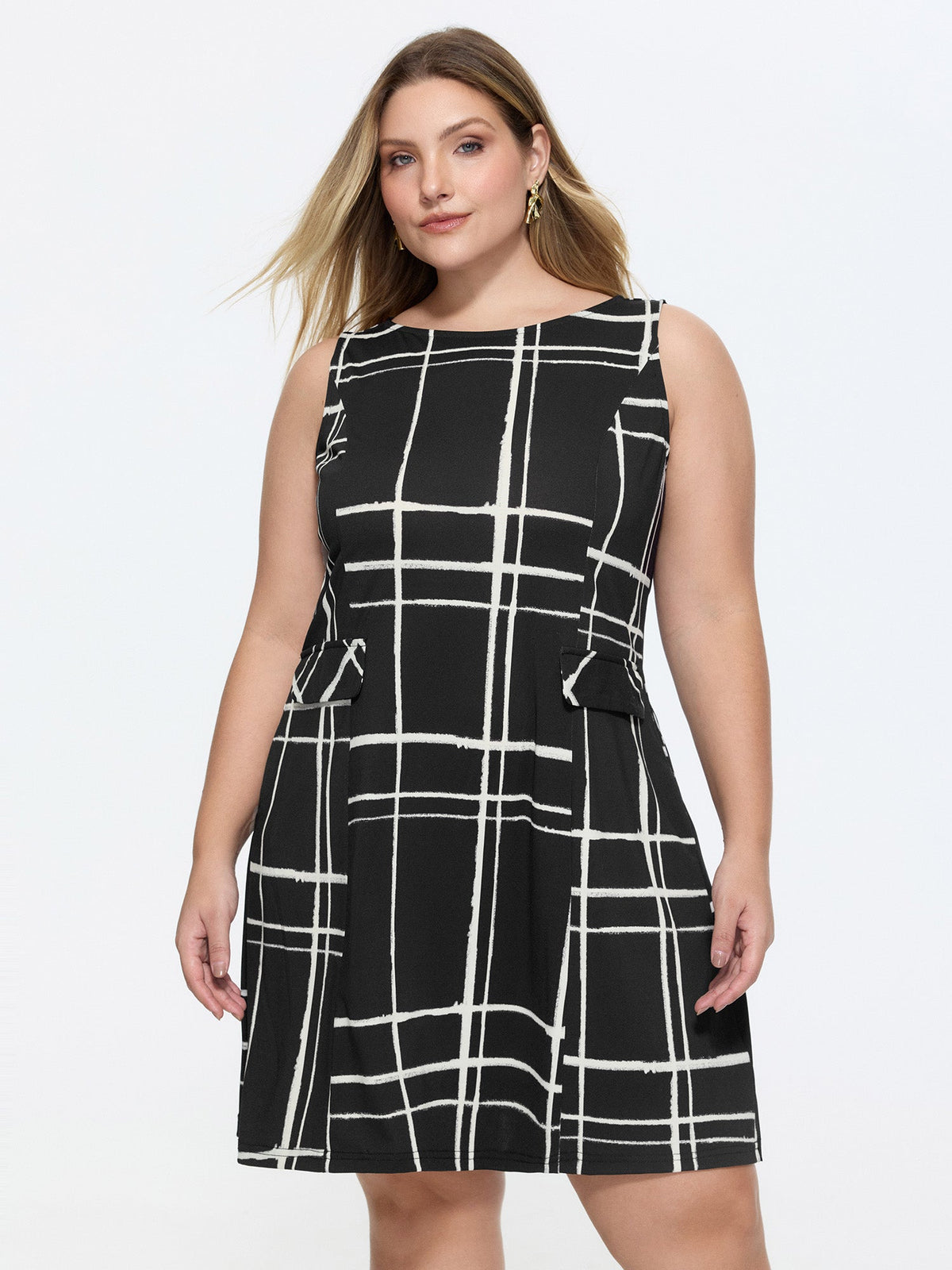 Geometric Print Pockets Mini Dress