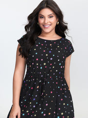 Colorful Star Print Pockets Mini Dress