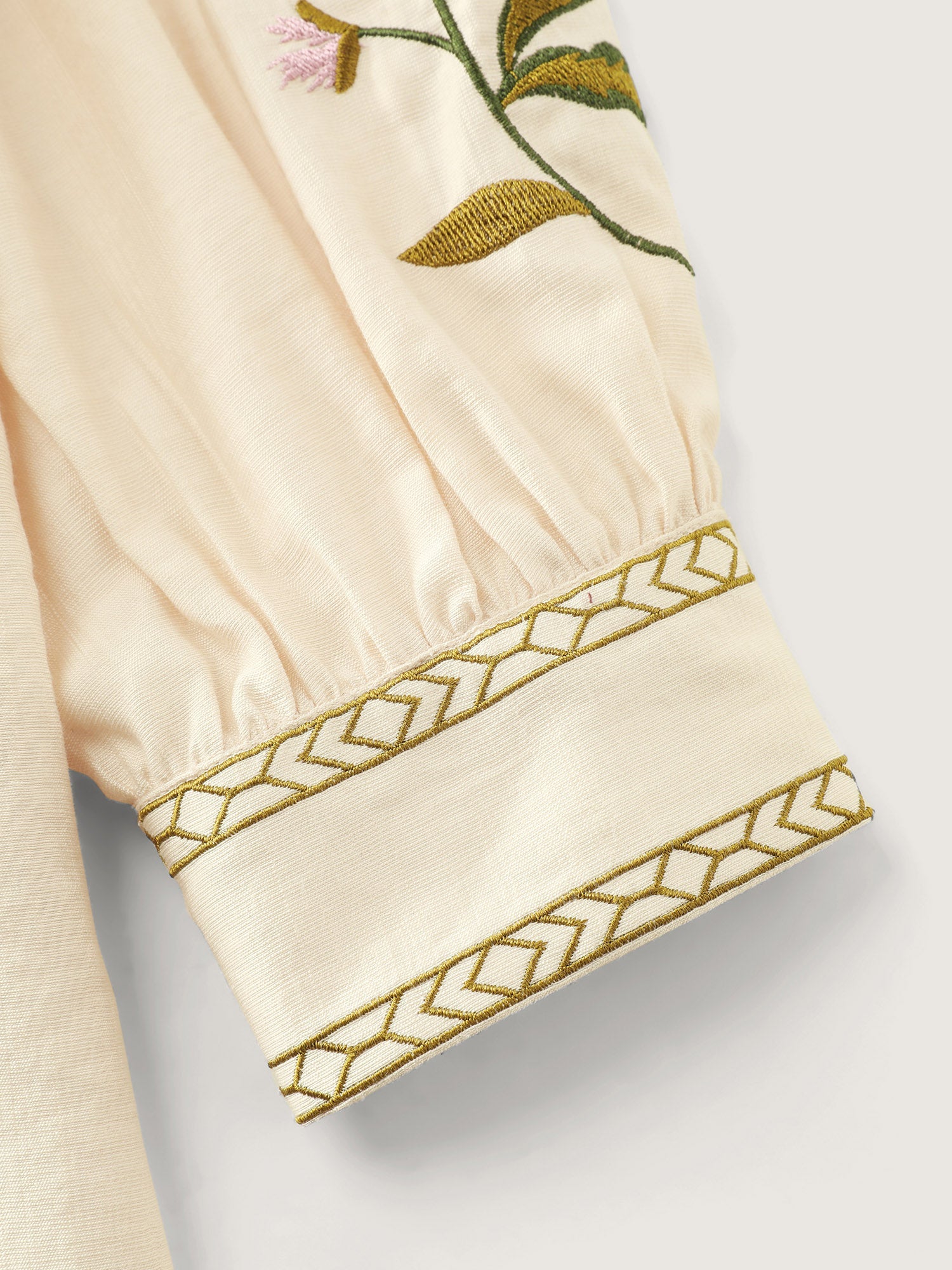 Floral Embroidery Button Front Blouse