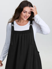 Adjustable Overall Straps Shirred Midi Dress