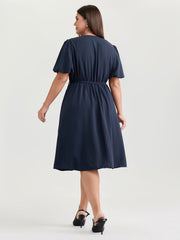 Bubble Sleeve Button Detail Flowy Midi Dress