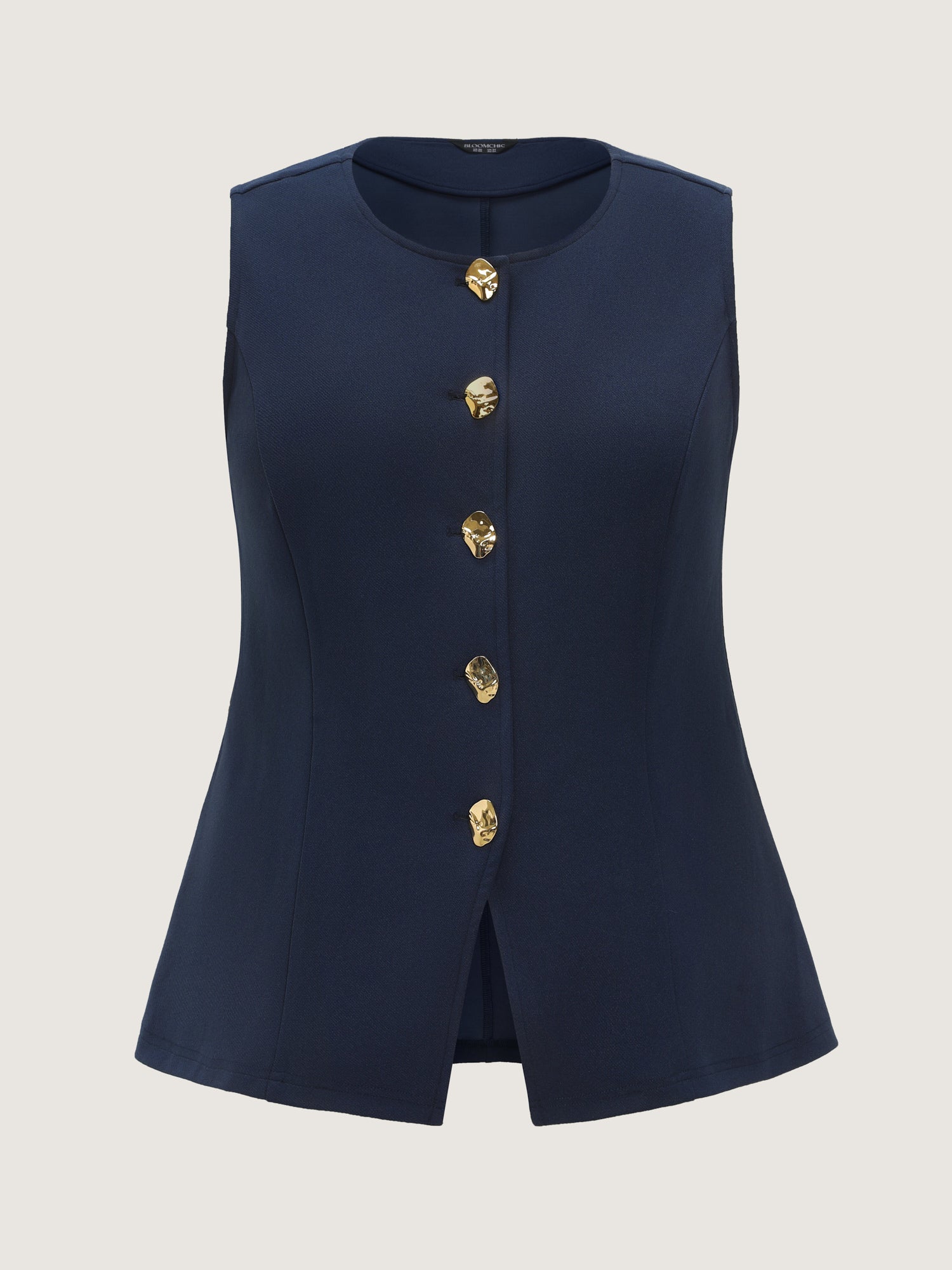Button-Front Fitted Plain Blazer Vest