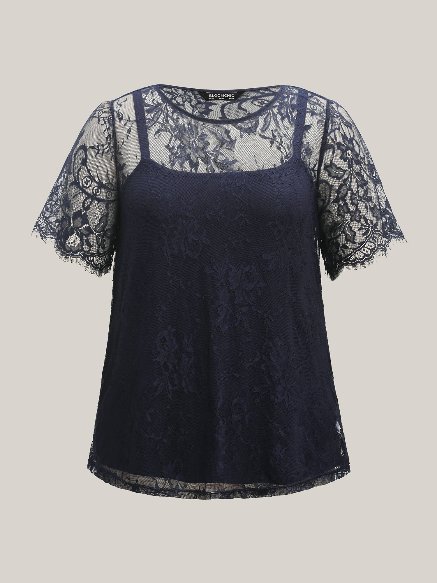 Two-Piece Romantic Sheer Lace Lined T-Shirt