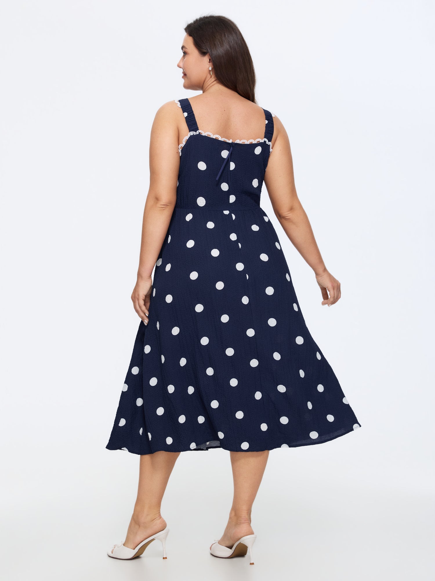 Polka Dots Print Wide Straps Midi Dress