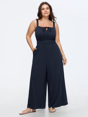 Supersoft Drawstring Neckline Plain Jumpsuit