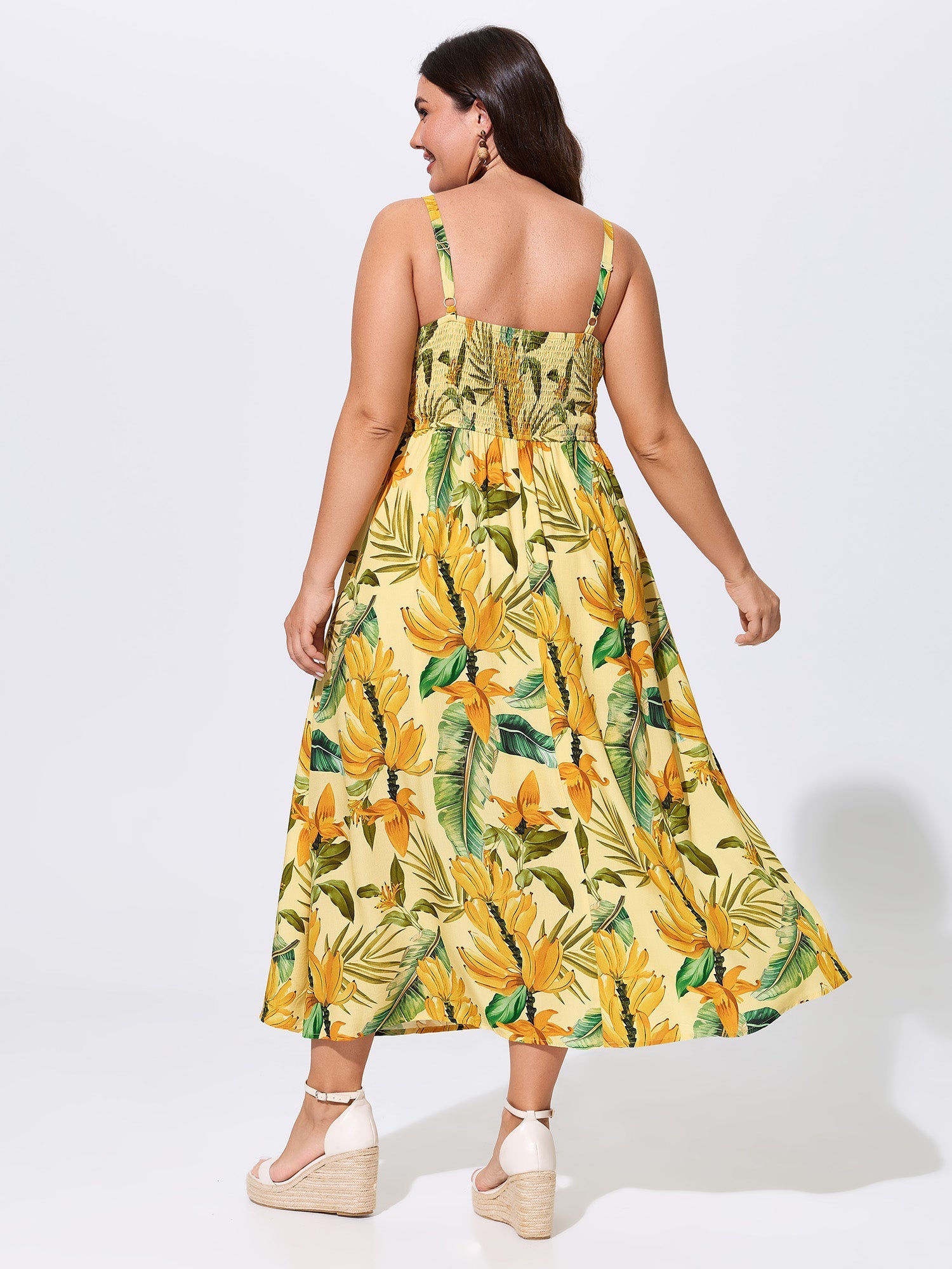 Tropical Breathable Shirred Detail Maxi Dress