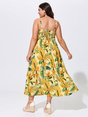 Tropical Breathable Shirred Detail Maxi Dress