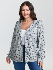 Floral Print Zipper Hoodie