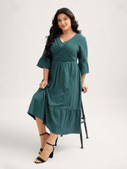Pure Cotton Toothpick Pleats Tiered Midi Dress