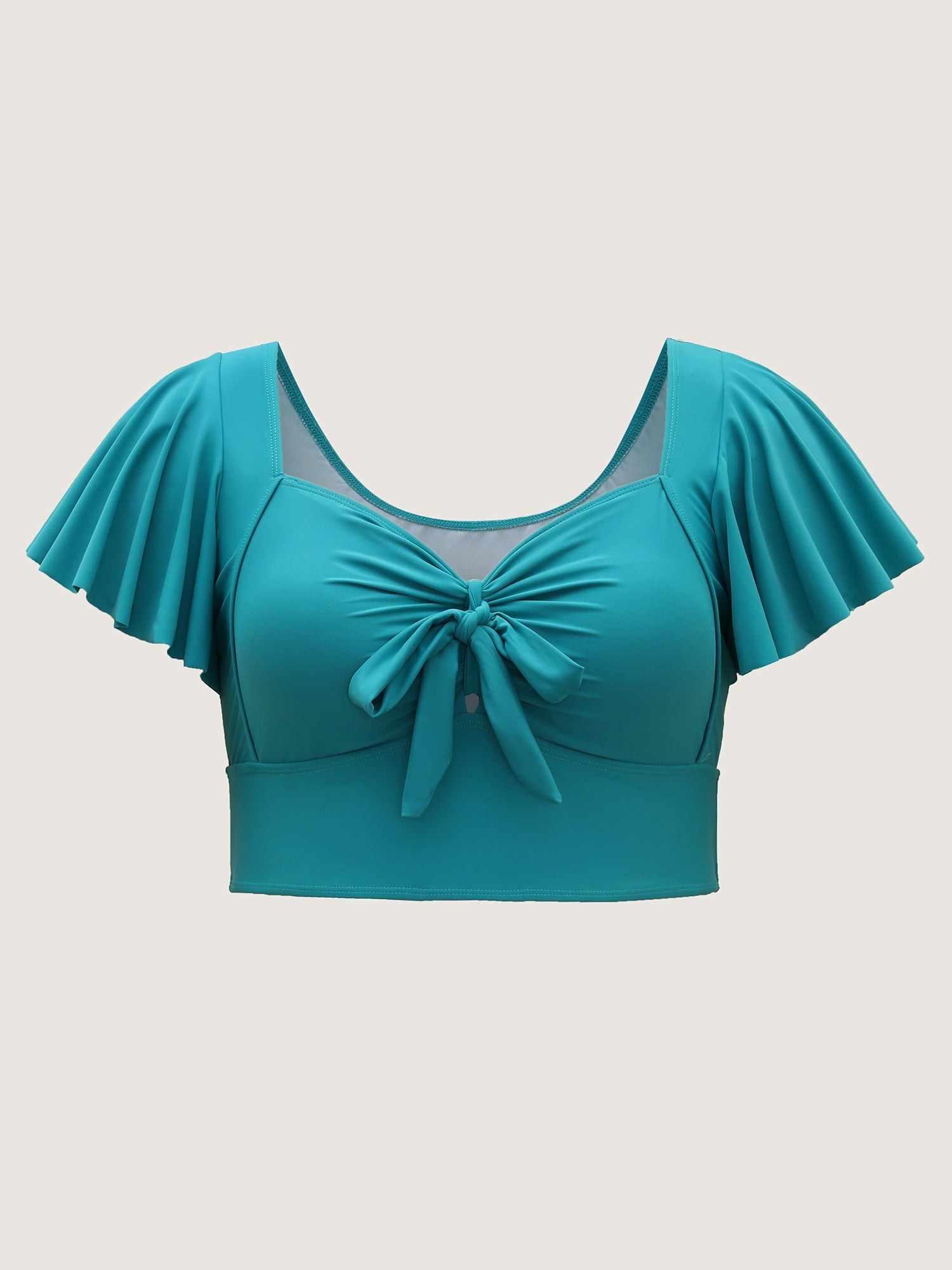 Knotted Bodice Flared Sleeve Swim Top