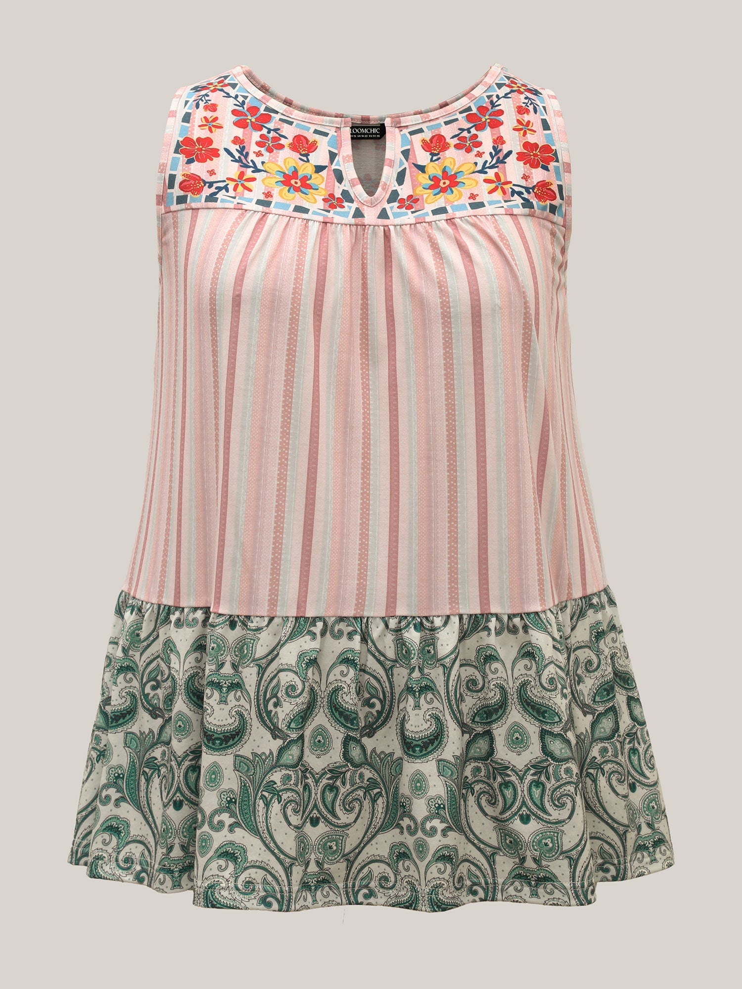 Striped Print Spliced Ruffled Tank Top