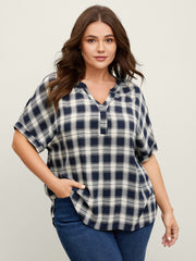 Supersoft Checkered Print Cuffed Sleeve Blouse