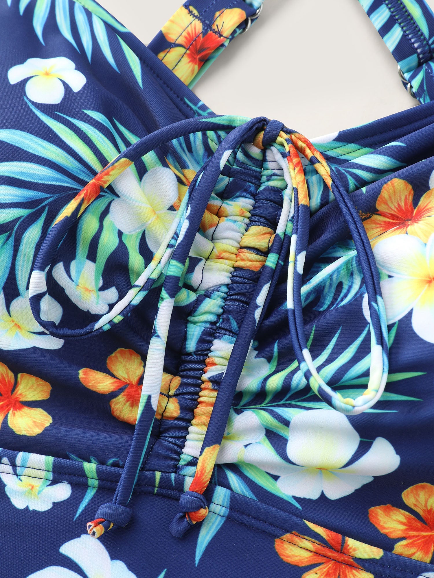 Breezy Tropical Print Drawstring One-Piece Swimsuit