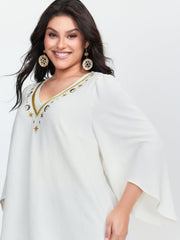 Star Moon Embroidered Neckline Flared Blouse