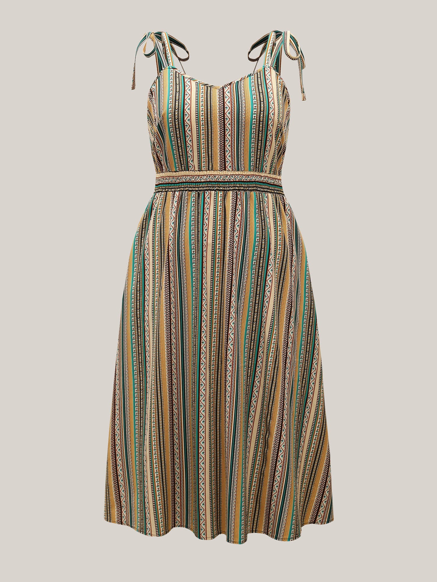 Boho Stripe Knotted Straps Midi Dress