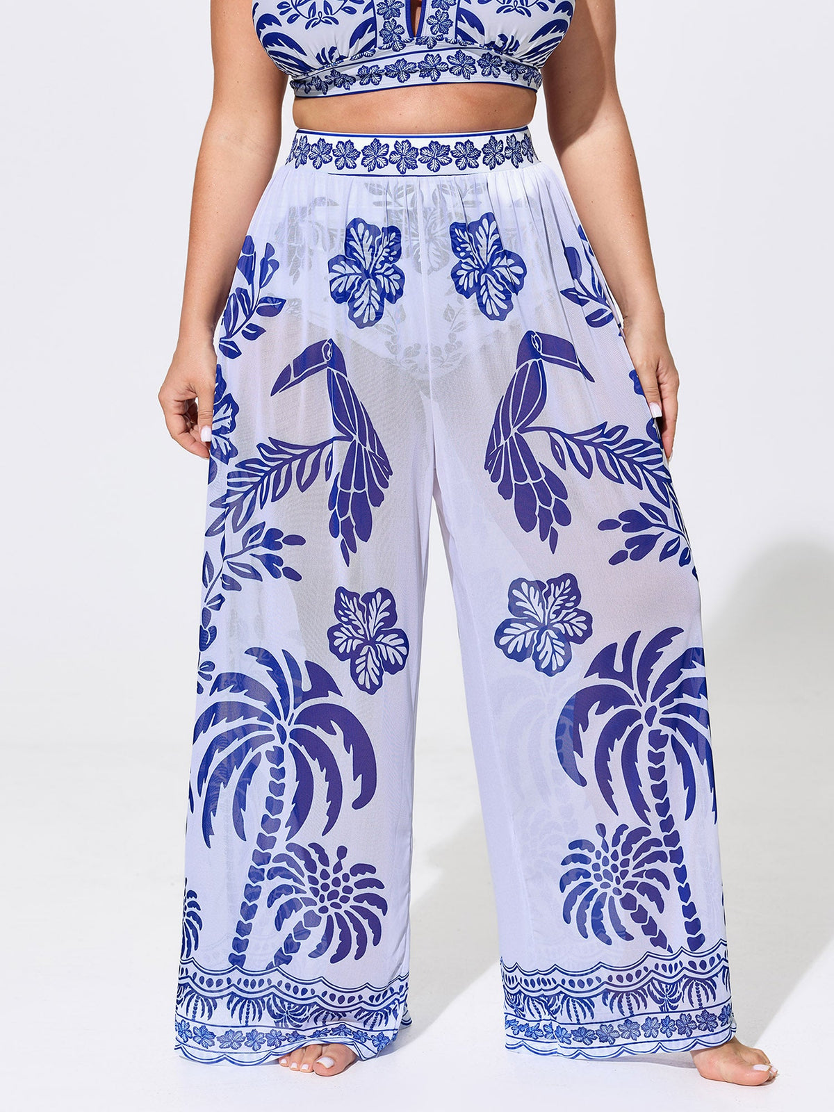 Sheer Pants Two-Piece Tropical Swim Bottoms