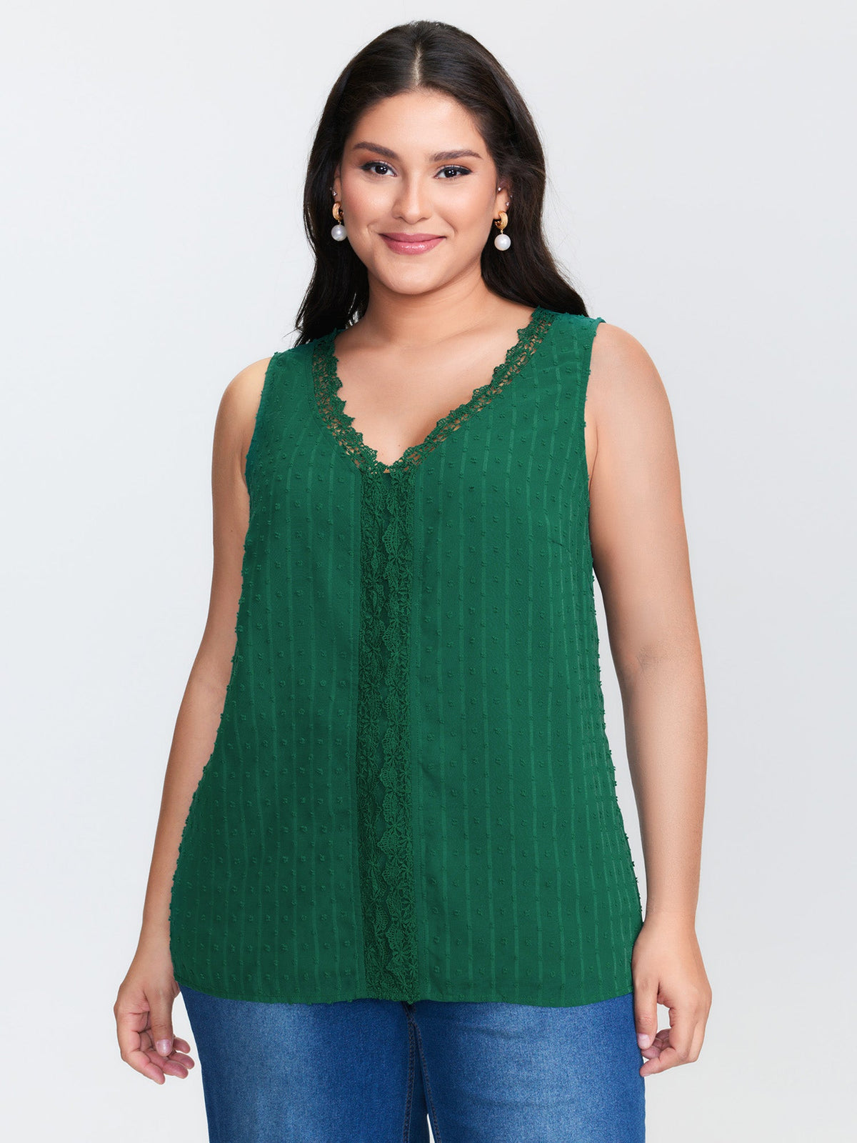 Textured Lace V-Neck Tank Top