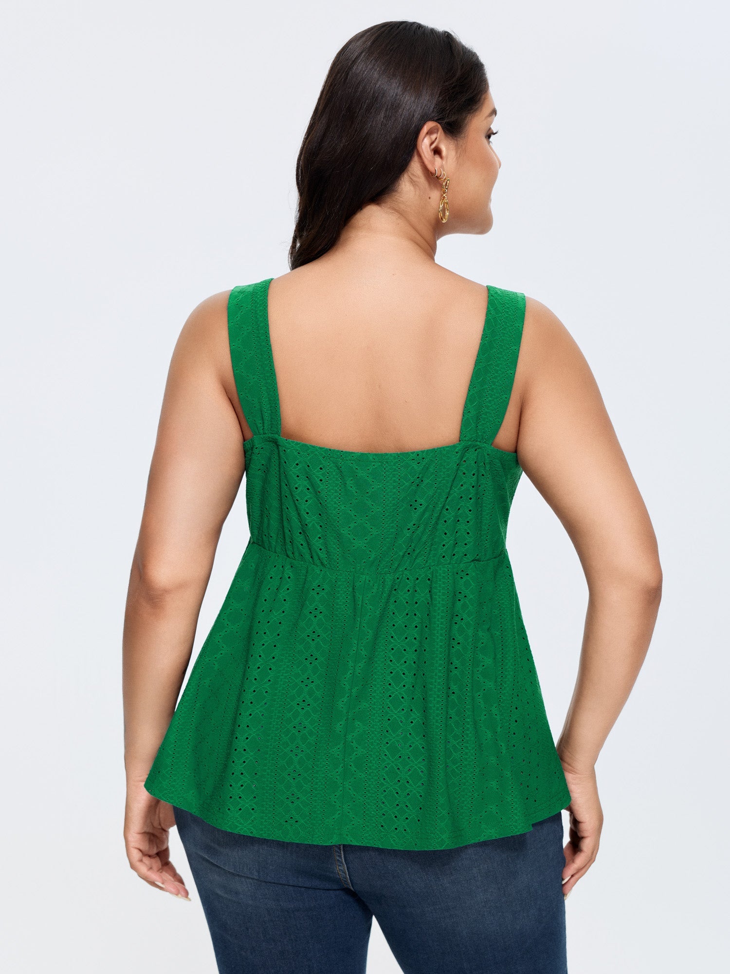 Texture Eyelet Sweetheart Neck Drawstring Tank Top