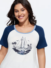 Yacht Print Color Contrast T-Shirt