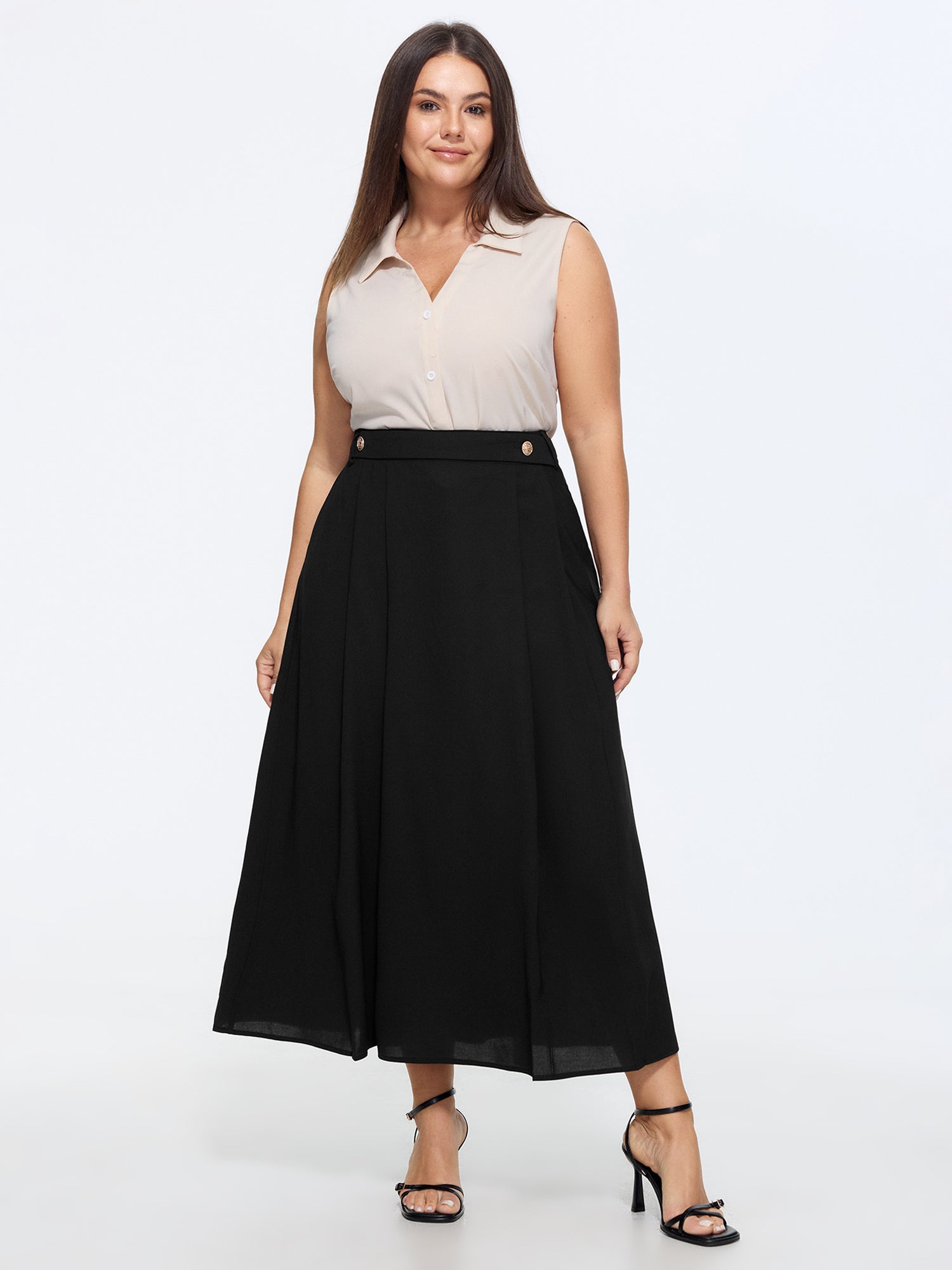 Waist Beaded Pleated Flowy Maxi Skirt