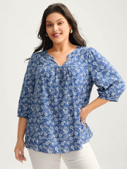 Floral Print Quarter Sleeve Blouse