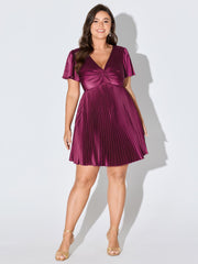 Ruched Pleated Skirt Built-In Shorts Mini Dress