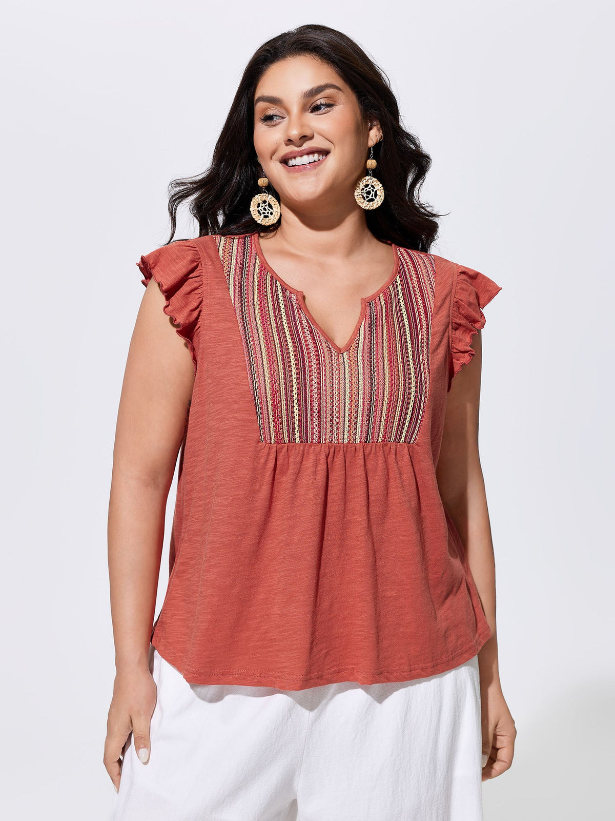 Supersoft Striped Print Pleated Knit Top