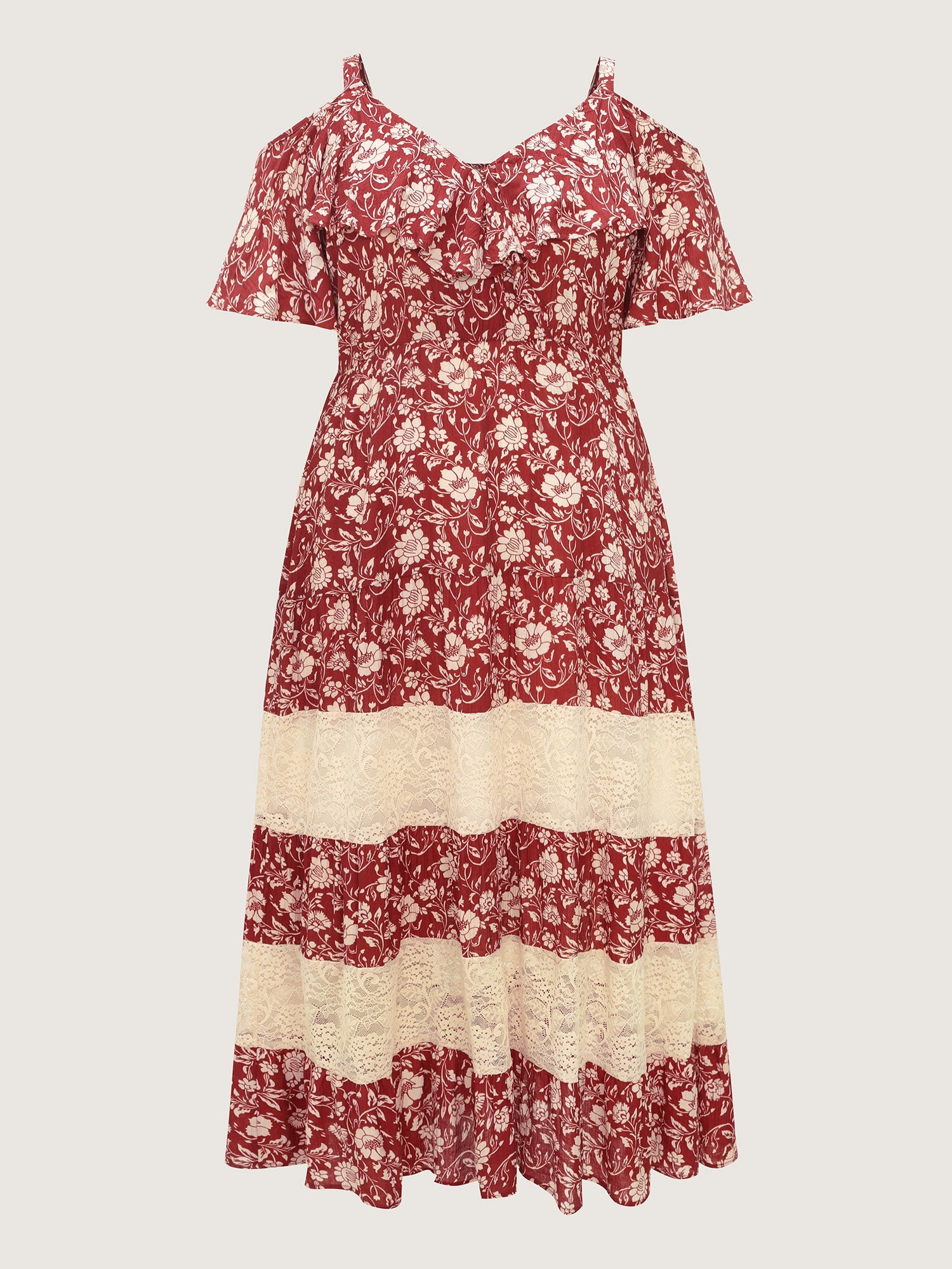 Floral Print Cold-Shoulder Ruffled Maxi Dress