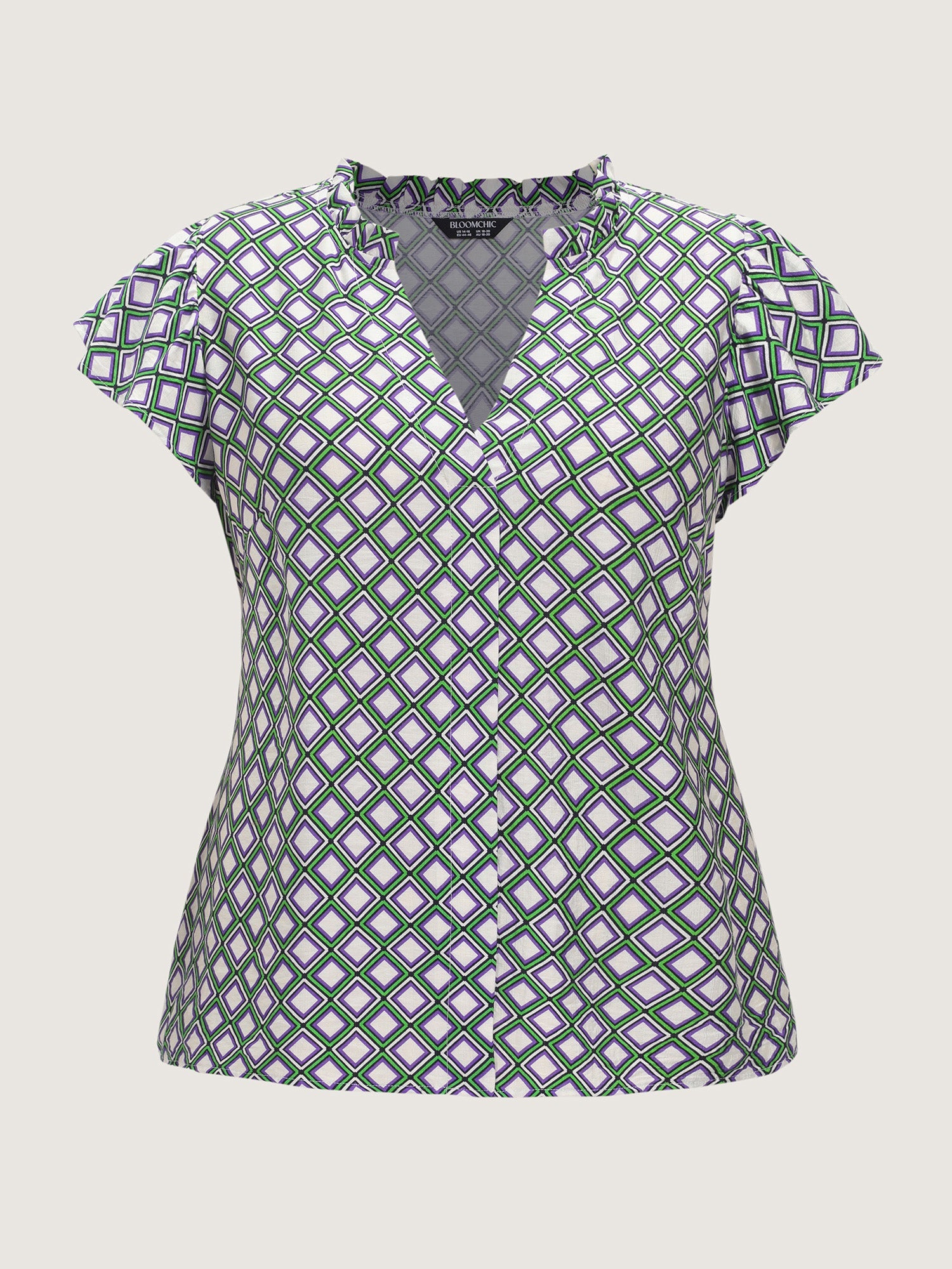 Geo Print Notched Collar Blouse