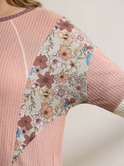 Floral Colorblock Waffle Round Neck Sweatshirt