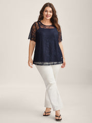 Two-Piece Romantic Sheer Lace Lined T-Shirt