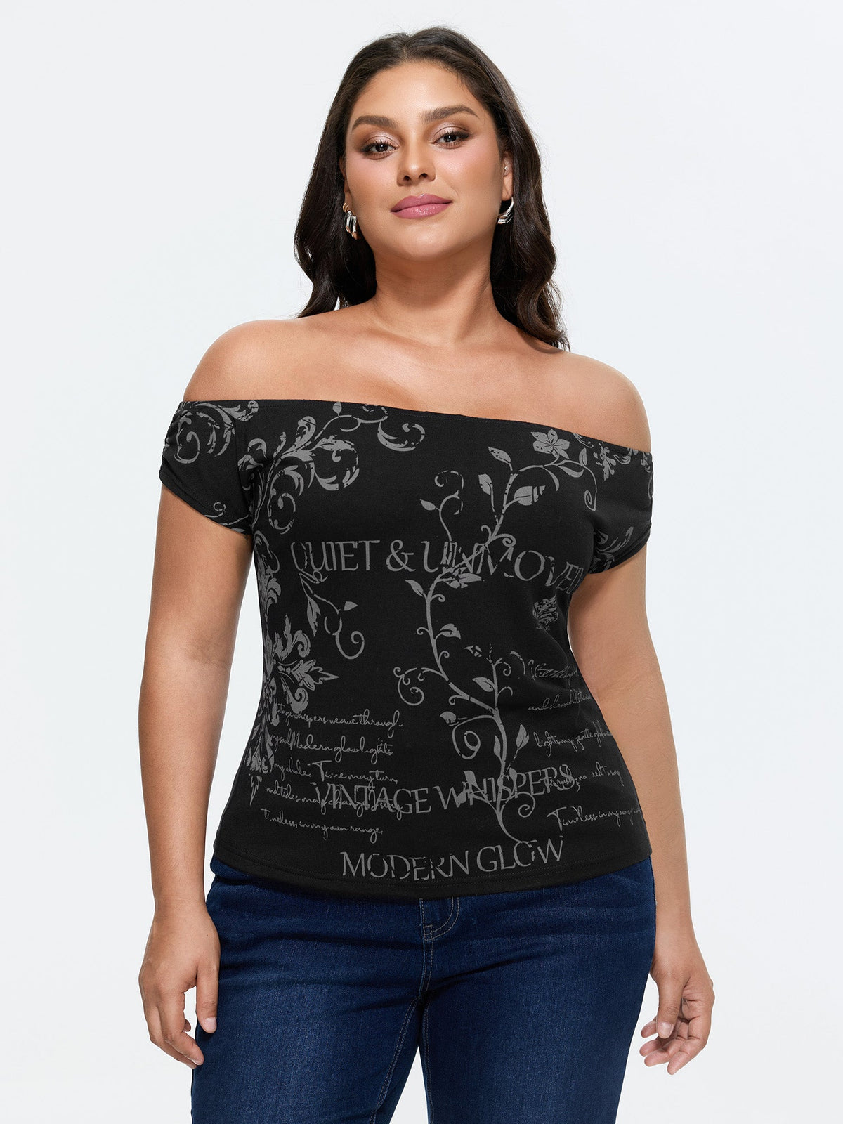 Cotton Floral Print Off-Shoulder T-Shirt