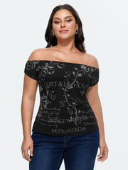 Cotton Floral Print Off-Shoulder T-Shirt
