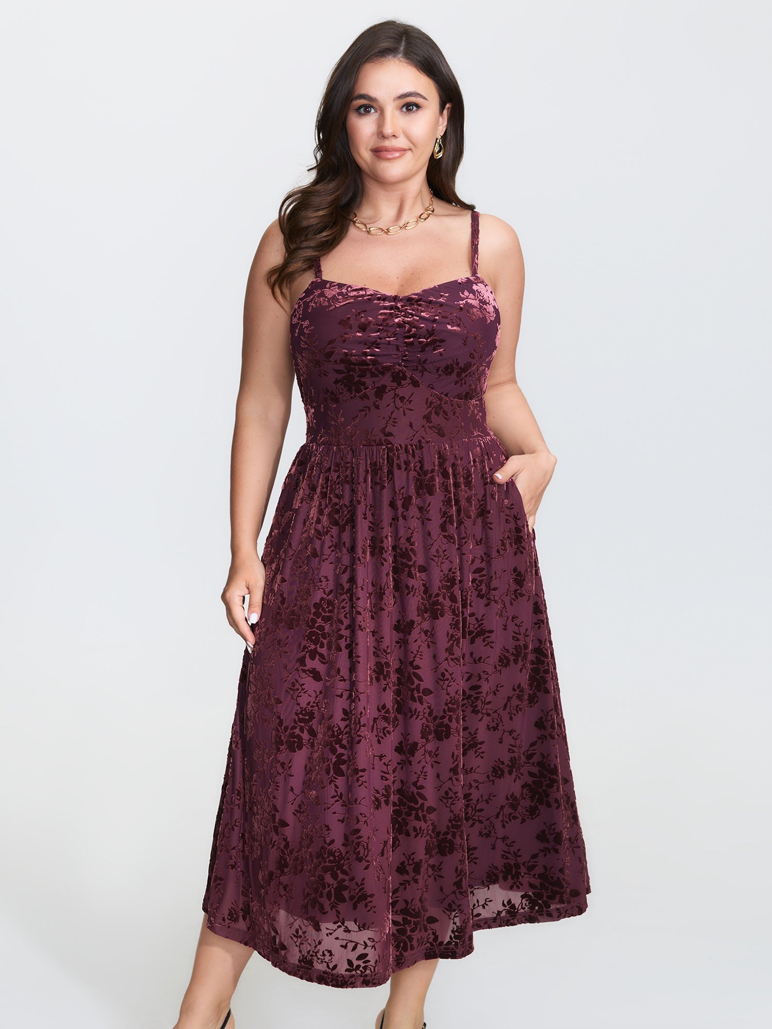 Velvet Laser Cut Sleeveless Midi Dress