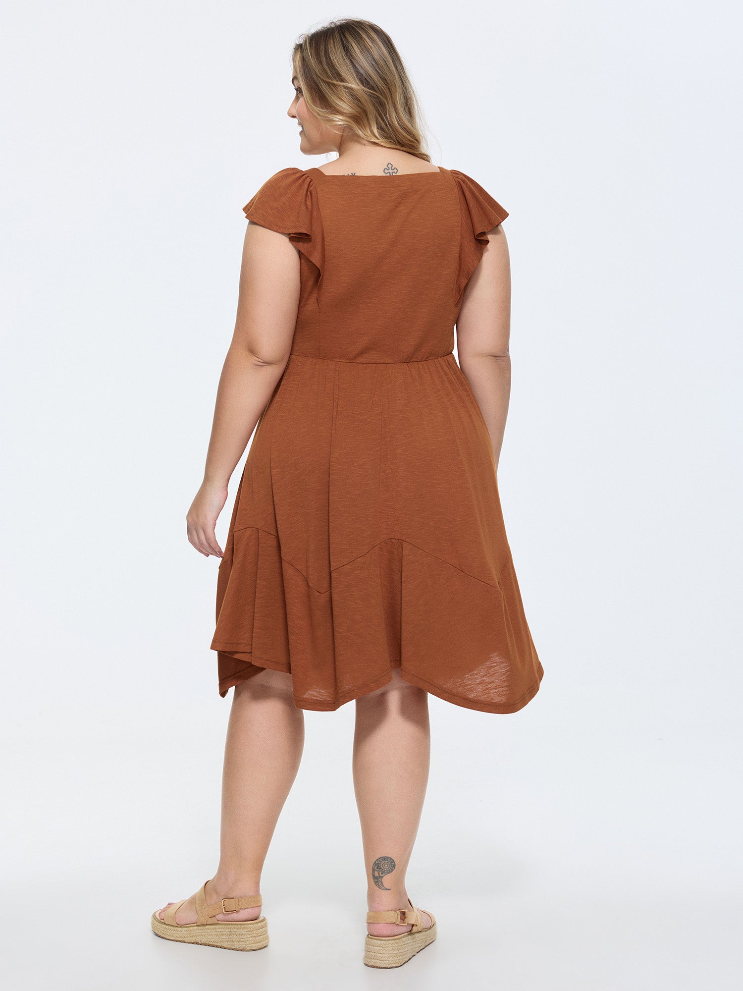 Ruffled Sleeve Fit And Flare Midi Dress