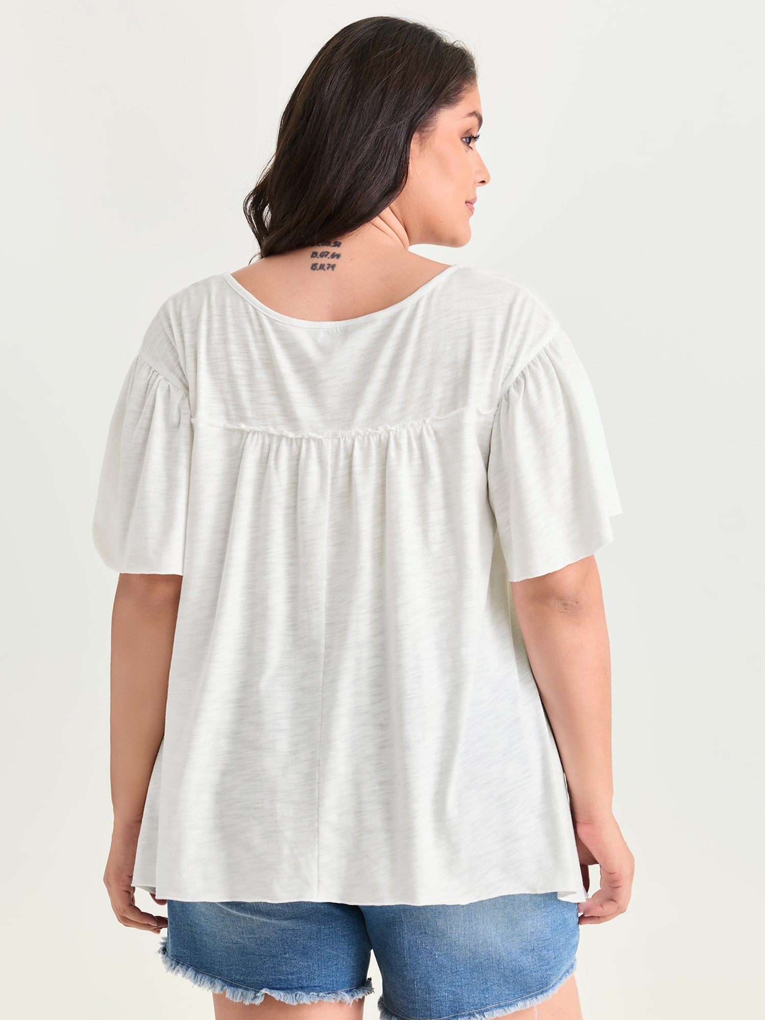 Plain Ruffled Sleeve Relaxed-Fit T-Shirt