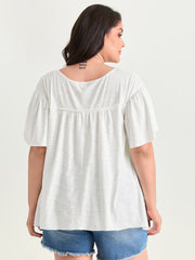 Plain Ruffled Sleeve Relaxed-Fit T-Shirt