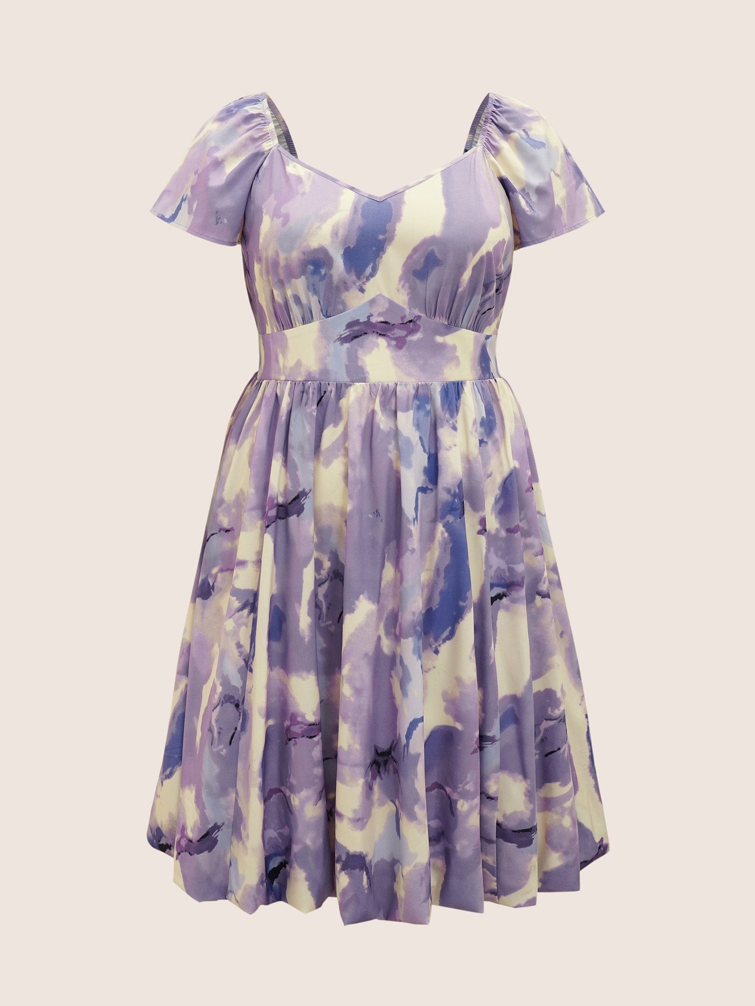 Watercolor Floral Bubble Hem Pockets Dress