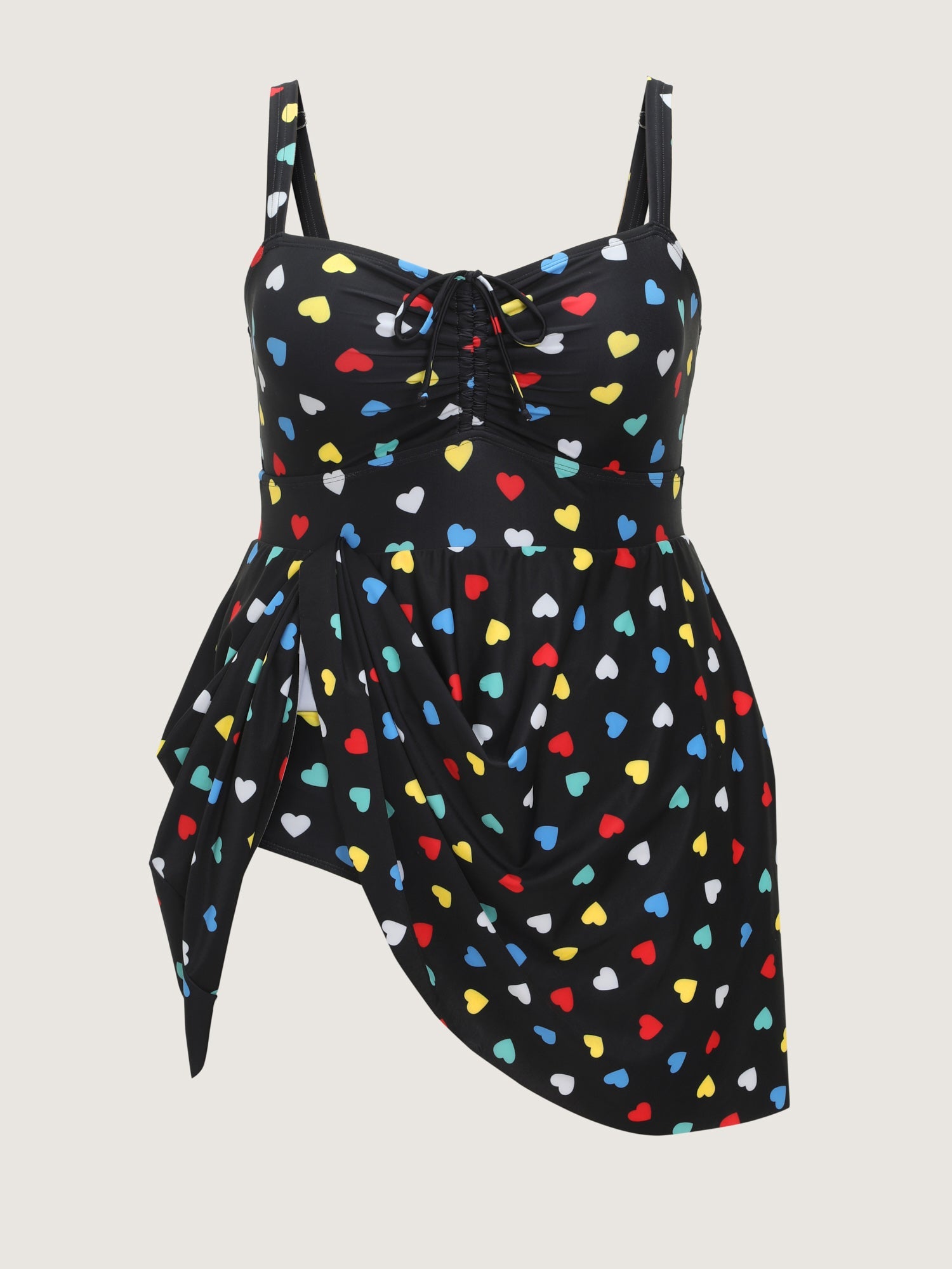 Colorful Heart Print Pockets Swim Dress