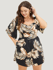 Tropical Print Pocket Square Neck Romper