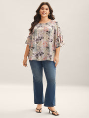 Floral Shirred Neck Flowy Blouse