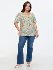 Cotton Square Neck Ruffled Sleeve Blouse