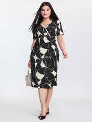 Geometric Print Stretchy Knotted Midi Dress