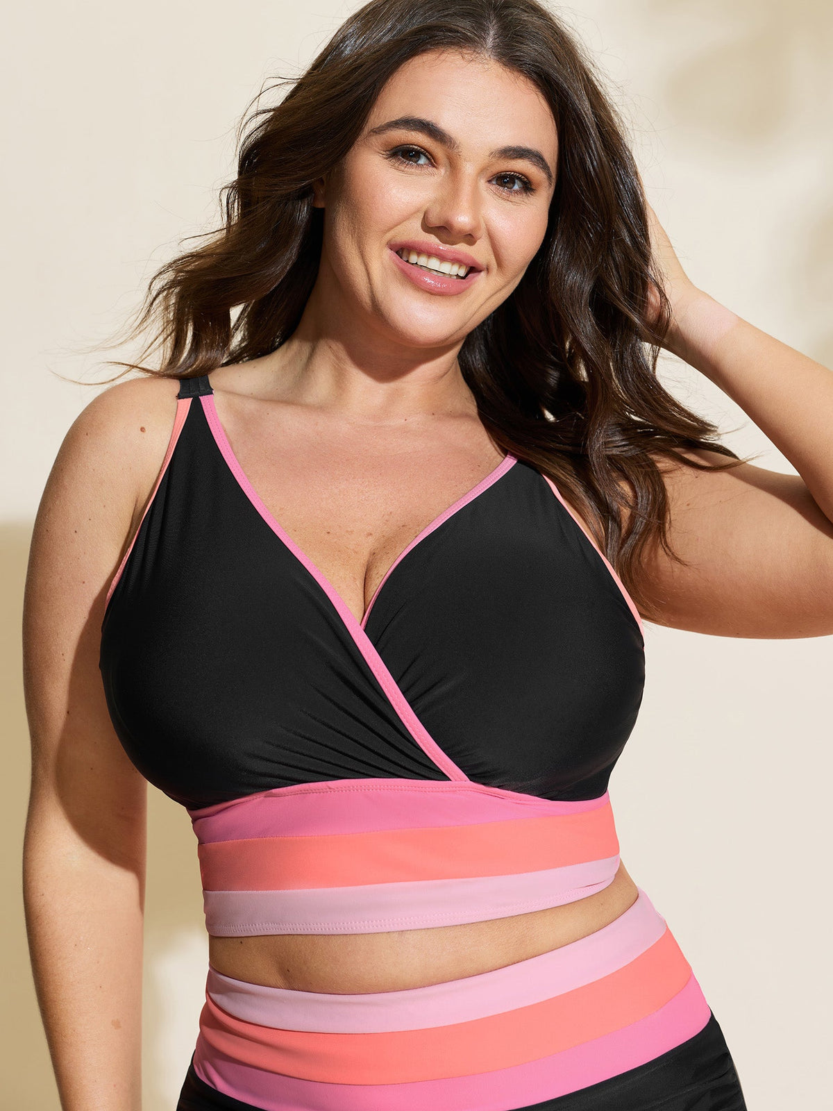 Color Contrast Stretchy Bikini Top