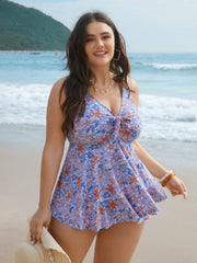 Floral Print Tiered Ties Adjustable Swim Top