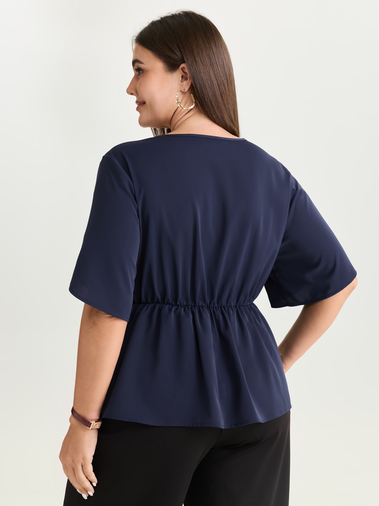 Draped Side Buckle Petal Sleeve Blouse