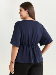 Draped Side Buckle Petal Sleeve Blouse